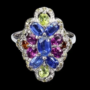 925 Sterling Silver Ring Oval Kyanite Peridot Rhodolite Sapphire Gemstone Size 9 - Picture 1 of 13