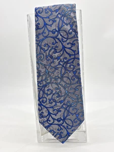 Vintage Alfani Mens Gray & Blue Scroll Design Silk Tie - Picture 1 of 3