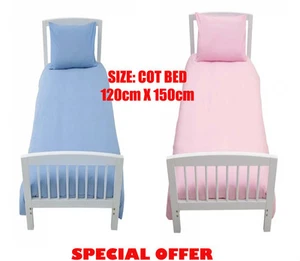 Toddler Cot bed Duvet Cover Pillowcase 120cm X150cm Blue / Pink / Purple / White - Picture 1 of 18