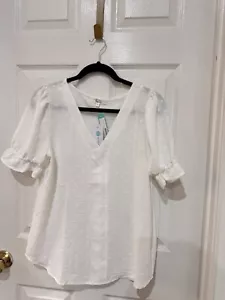 Beacon Camryn Clip Top- New With Tags Lined White Short Sleeve Blouse - Picture 1 of 4
