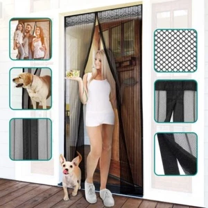 Cortinas magnéticas de malla de pantalla de moscas para puerta, puerta de insectos de patio negra - Imagen 1 de 8