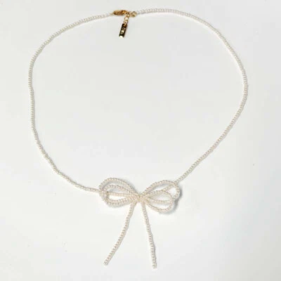 New 16" Zara Faux Pearl Bow Pendant Necklace Gift Fashion Women Party Jewelry - Image 1 of 4