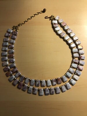 Collar Doble Hilo Cuentas Mujer Rosa Blanco Oro Acento 2 3/4 OZ Primavera Boho Foto 1 de 4