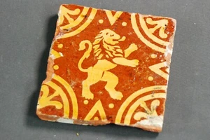 1 Stk  antike FLIESE 16.Jhd !!  flämisch polychrom LÖWE  13x13 cm - Bild 1 von 6