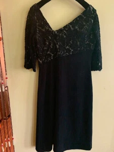 Carmen Marc Valvo Black Lace&Bugle Beads Asymmetrical Neckline Dress Size 6 - Picture 1 of 9