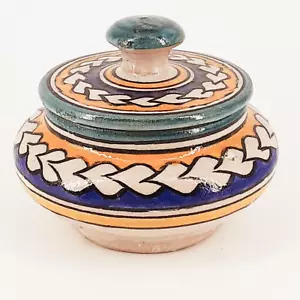 Vintage Keramik glasiert marokkanisch Deckeldose mit Deckel Pottery bunt signiert - Bild 1 von 12