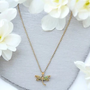 Butterfly Dragonfly Pendant Abalone Shell Necklace Sterling Silver - Picture 1 of 10