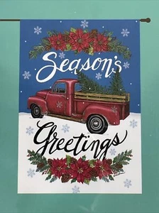 rain or shine Red Truck-Seasons Greetings 12.5" x 18" Small Garden Flag New - Picture 1 of 3