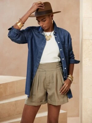 BANANA REPUBLIC WOMEN The Oversized Denim Tunic Pocket Shirt XLT XL TALL $90 NEW - Image 1 of 4