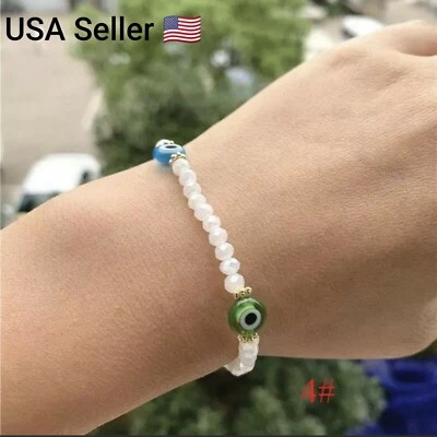 Pulseiras femininas de cristal com miçangas peru olho mau feitas à mão sorte nova - Imagem 1 de 4