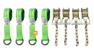 Paquete de 4 TRINQUETES DE CADENA DE 2" y correas de lazo de 12' VERDE ALTA VISIBILIDAD CORREAS tejido de diamantes - Imagen 1 de 3