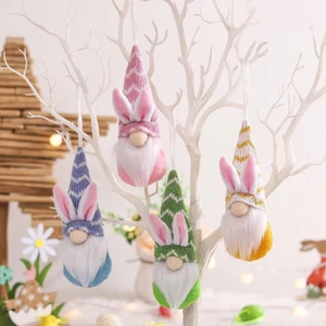 Easter Bunny Gnome Ornaments Set of 4, Faceless Doll Plush Rabbit Gnomes Hanging - Picture 1 of 12