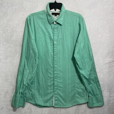 Guess Mens Button Shirt Teal Green Solid Medium Cotton Long Sleeve Collar - Image 1 of 4