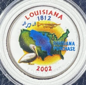 2002 D bemalte Louisiana Statehood Quarter colorierte bemalte Münze - Bild 1 von 5