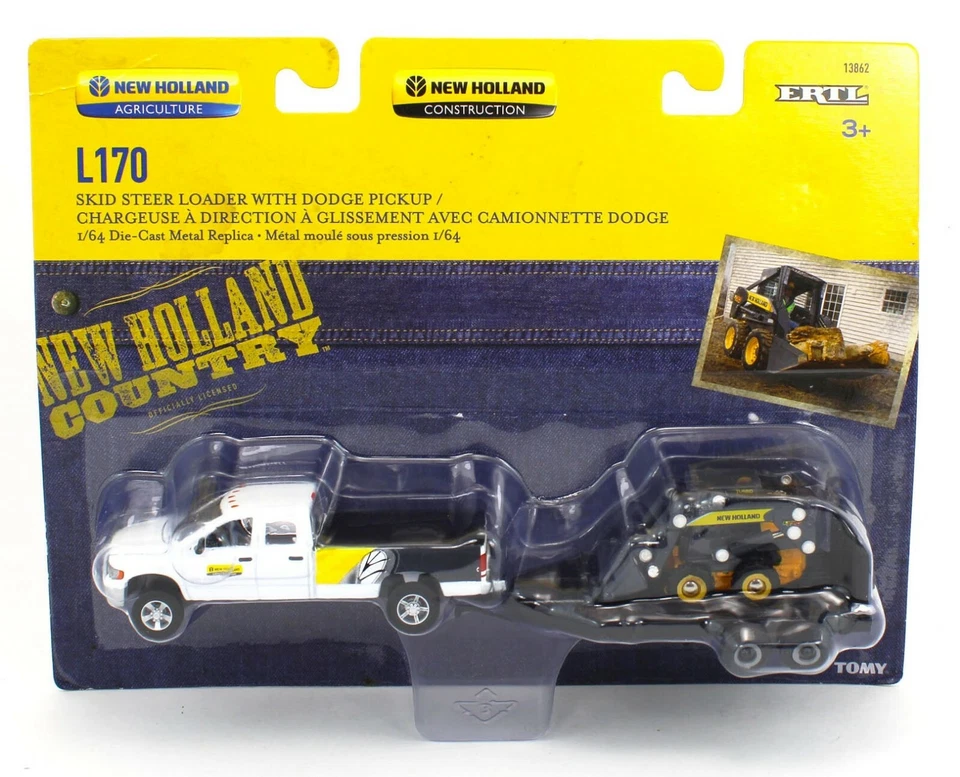 1:64 ERTL *NEW HOLLAND* Dodge Ram Pickup Truck w/Trailer & L170 Skidsteer *NIP* - Image 1 of 2