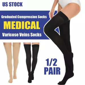 Silicone Band for Tired, Aching Thigh High Graduated Compression Stockings US - Picture 1 of 18