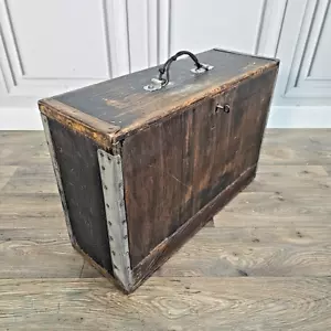 Retro Vintage Wooden Trunk Box Chest Ammo - Army Tool Storage Case - Antique - Picture 1 of 24