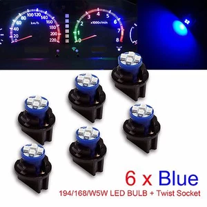 6x T10 168 194 Led instrument Panel Dash Light Bulb 1/2" Twist Lock Socket Blue - Picture 1 of 8