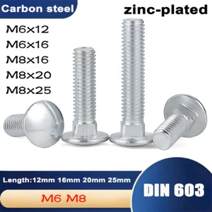 M6(6mm) M8(8mm) Carriage Bolts Steel Zinc Plated Cup Square Neck Screws DIN 603  - Picture 1 of 6
