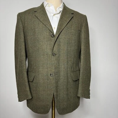 Abrigo Blazer Deportivo De Colección Tweed Para Hombres 42S Lana Verde Cuadros 3 Botones (Sensación Años 80) Foto 1 de 4