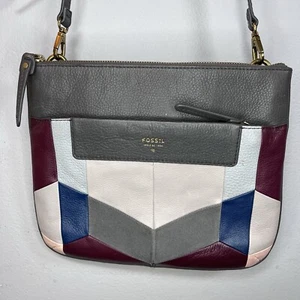 FOSSIL Hobo Shoulder Crossbody Bag Purse Messenger Patchwork Cowhide Leather - Picture 1 of 18