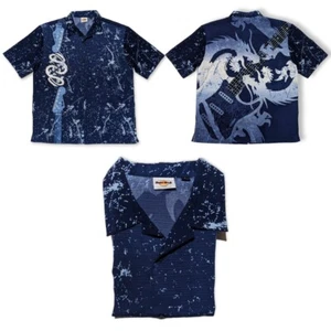 Hard Rock Cafe Hawaiian Shirt Mens L Blue Short Sleeve Fender Stratocaster EUC - Picture 1 of 4