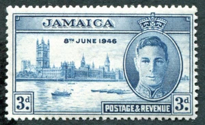 JAMAICA 1946 3d blue SG142a mint MH FG P13.5 Victory Omnibus Issue a #A06 - Picture 1 of 1