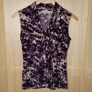 Tahari ärmelloses lila Top mit abstraktem Druck. XS - Bild 1 von 6