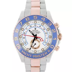 Rolex Yacht-Master II 44mm BLUE HANDS Two-Tone 18K Rose Gold Steel 116681 Watch - Picture 1 of 7