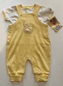 NWT Vintage Carters Carter's 2pc yellow Duck Duckie Overalls Outfit 0-3 Months - Picture 1 of 9