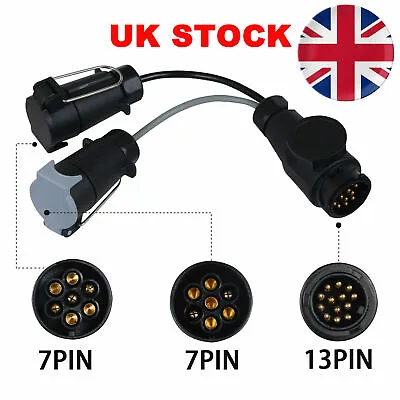 13 Pin To 7 Pin Adaptor Trailer Extension Lead Caravan Towing Socket Plug UK • 14.82€