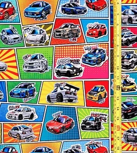 INITIAL D JAPANESE CARS RACING RETRO FABRIC  (HALF-YARD OR 1-YARD) - Picture 1 of 4