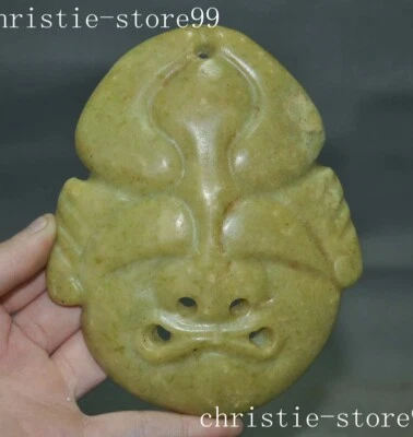 5.4" China Hongshan Cultura Antiguo Jade Sacrificio Feng Shui Máscara Facial Humana Estatua Foto 1 de 4