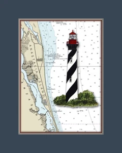 St. Augustine, FL Lighthouse and Nautical Chart High Quality Canvas Print - Picture 1 of 1