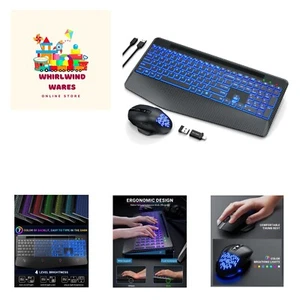 Keyboard and Mouse Wireless Combo with 7 Changeable Backlits Color, Wrist Res... - Photo 1/10