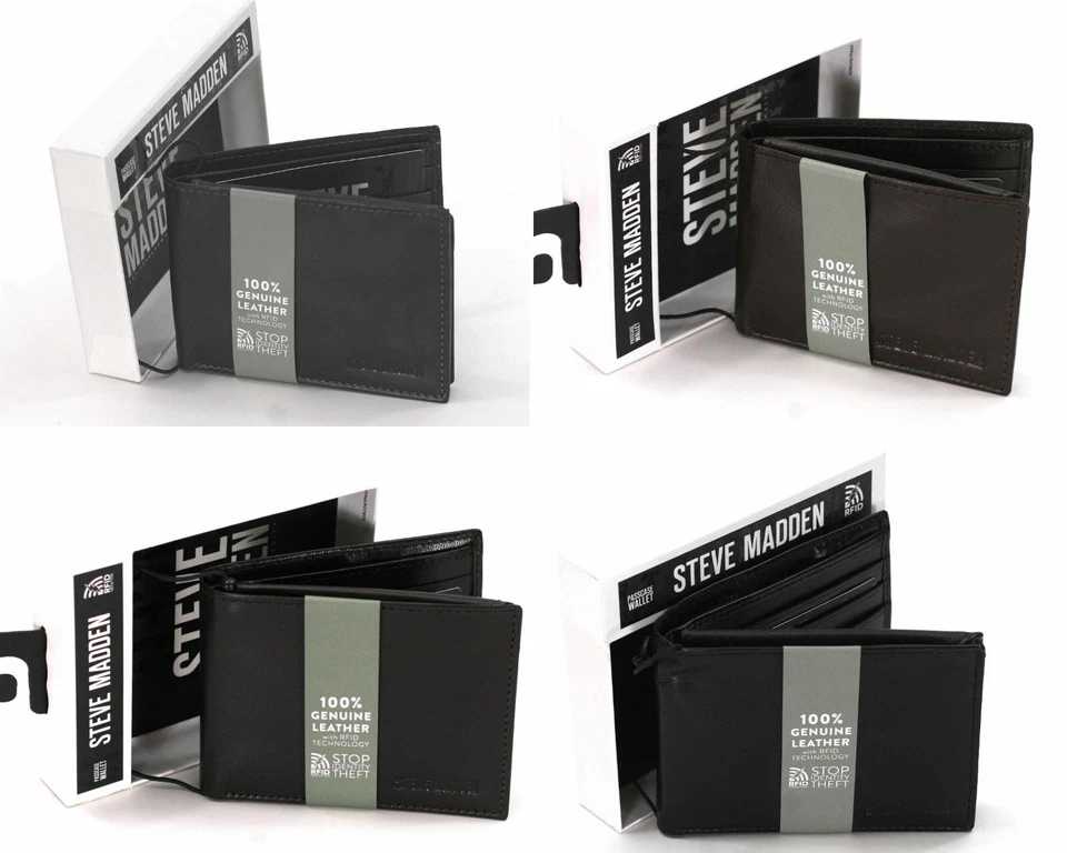 Steve Madden Billfold Leather Wallet With RFID Black, Brown - Image 1 of 1