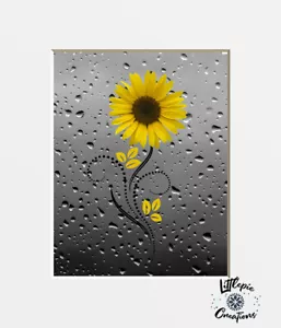 Yellow Sunflower Raindrops Bathroom Wall Decor Matted Wall Art Picture - Picture 1 of 11
