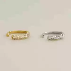 14K ECHTES Massivgold Kubik Zirkonia Ohr Manschette Ring Lappen Ohr Manschette Halstuch Schmuck - Bild 1 von 11