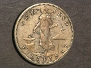 PHILIPPINES 1908S 1 Peso Silver Crown VF-XF