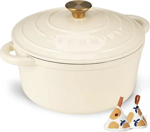 Enameled Cast Iron Dutch Oven - 5.5QT Pot with Lid Cookbook & Cotton Potholders - Picture 1 of 12