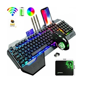 Wireless Gaming RGB wiederaufladbare Tastatur + LED-Maus + Mauspads - Bild 1 von 24