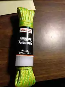 Banco de herramientas herrajes Paracord 1/8" x 25' -Nuevo-EN TARJETA AMARILLO/VERDE NEÓN - Imagen 1 de 6