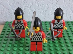 3x Lego 6059 Classic Castle Black Monarch Archer Crossbow Sword Minifigure Vtg