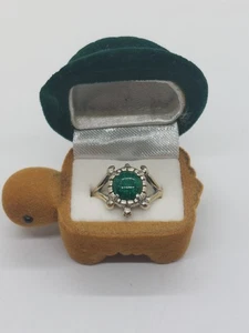 Anillo de plata de ley 925 con diseño de tortuga de malaquita talla O (3,54 g) con sello - Imagen 1 de 11