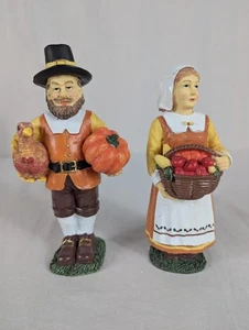Pareja de peregrinos de acción de gracias figuras rústicas centro de mesa vintage 1995 STC - Imagen 1 de 7