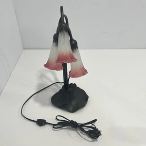 Tiffany Style 16" Lily Accent Table Lamp Underwriters Laboratories Pink White - Picture 1 of 13