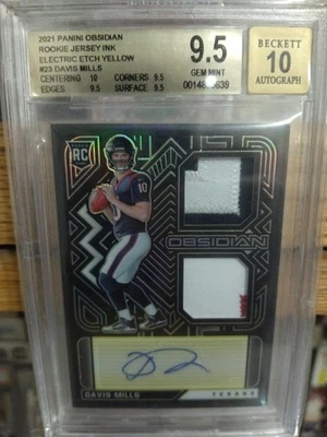 2021 Obsidian Davis Mills Electric Etch Yellow Rookie Patch Auto /25 BGS 9.5 - Image 1 of 3