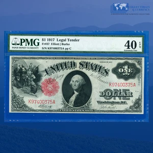 Fr.37 1917 $1 One Dollar "SAWHORSE REVERSE" Legal Tender Note, PMG 40 EPQ #00375 - Picture 1 of 3