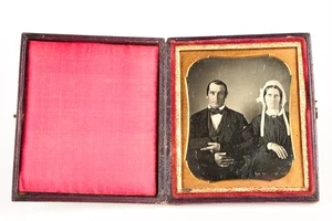 Daguerreotypie Mann & Frau Paar in 1/6 Platte Holz Verbund Union Koffer V23 - Bild 1 von 7