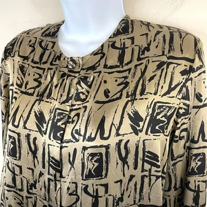 Vintage Art To Wear Seidentop Damen Medium Bronze Abstrakter Druck Bluse Karriere - Bild 1 von 12